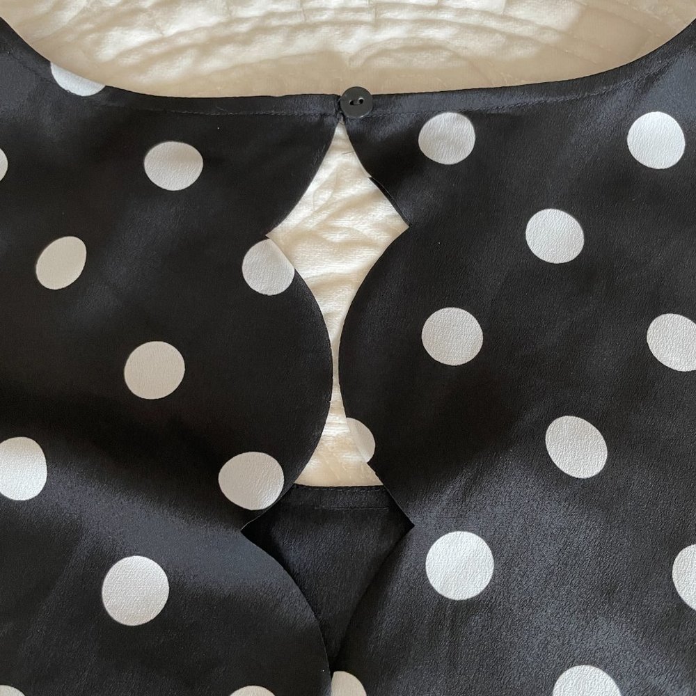 MAISON JULES SCALLOPED TANK TOP POLKA DOTS BLACK M - Picture 5 of 7